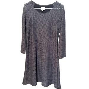 eci New York Charcoal Gray stretch mesh dress Knee Length Long Sleeve sz 12